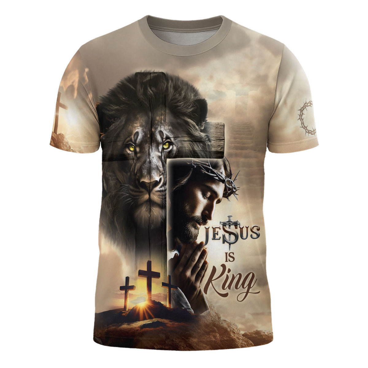 Jesus Shirt for Men, The Risen King Is Lord Of All Lion And Cross Christian Graphic Tee, Christian Tee Shirts, Men's Faith Gift, Rustfield Co. - Rust Field Wear