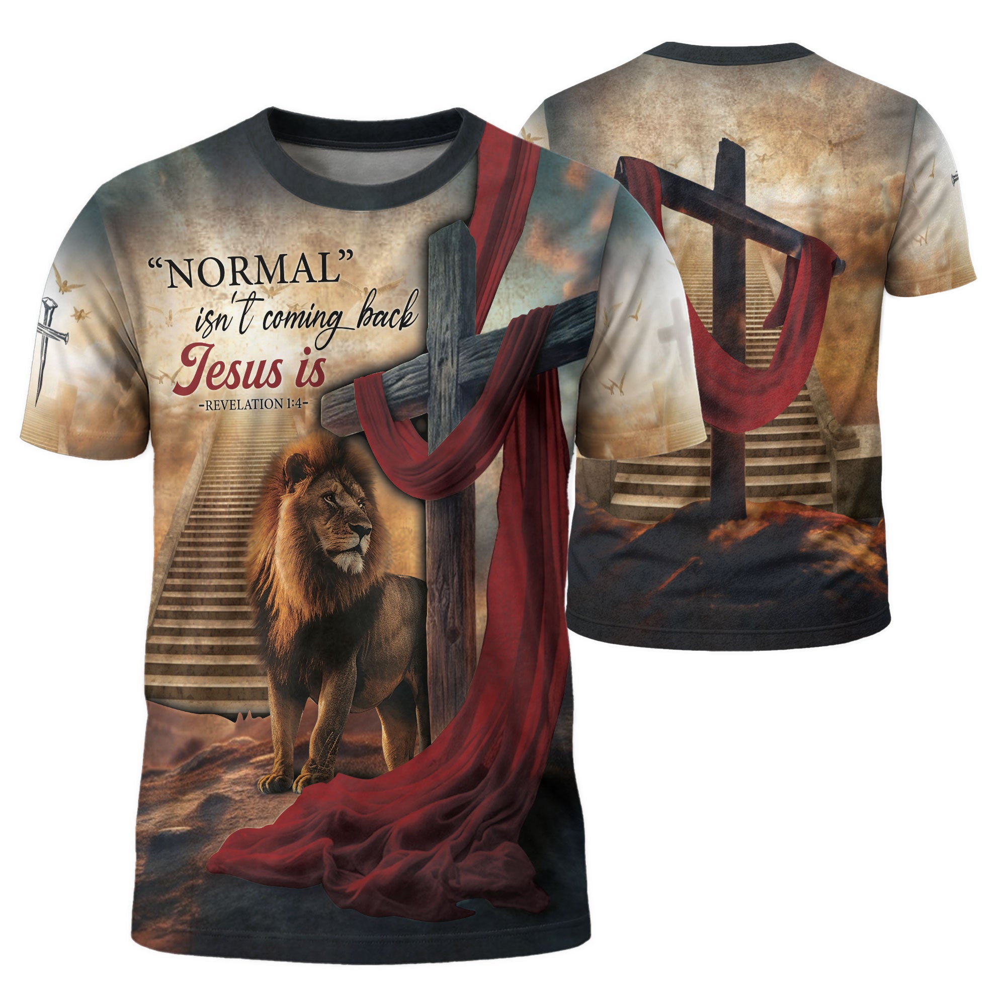 Revelation 1 4 Stairway To Heaven Lion Of Judah Christian Tee Shirts - Freedom Shirts for Men, RustField Co - Rust Field Wear