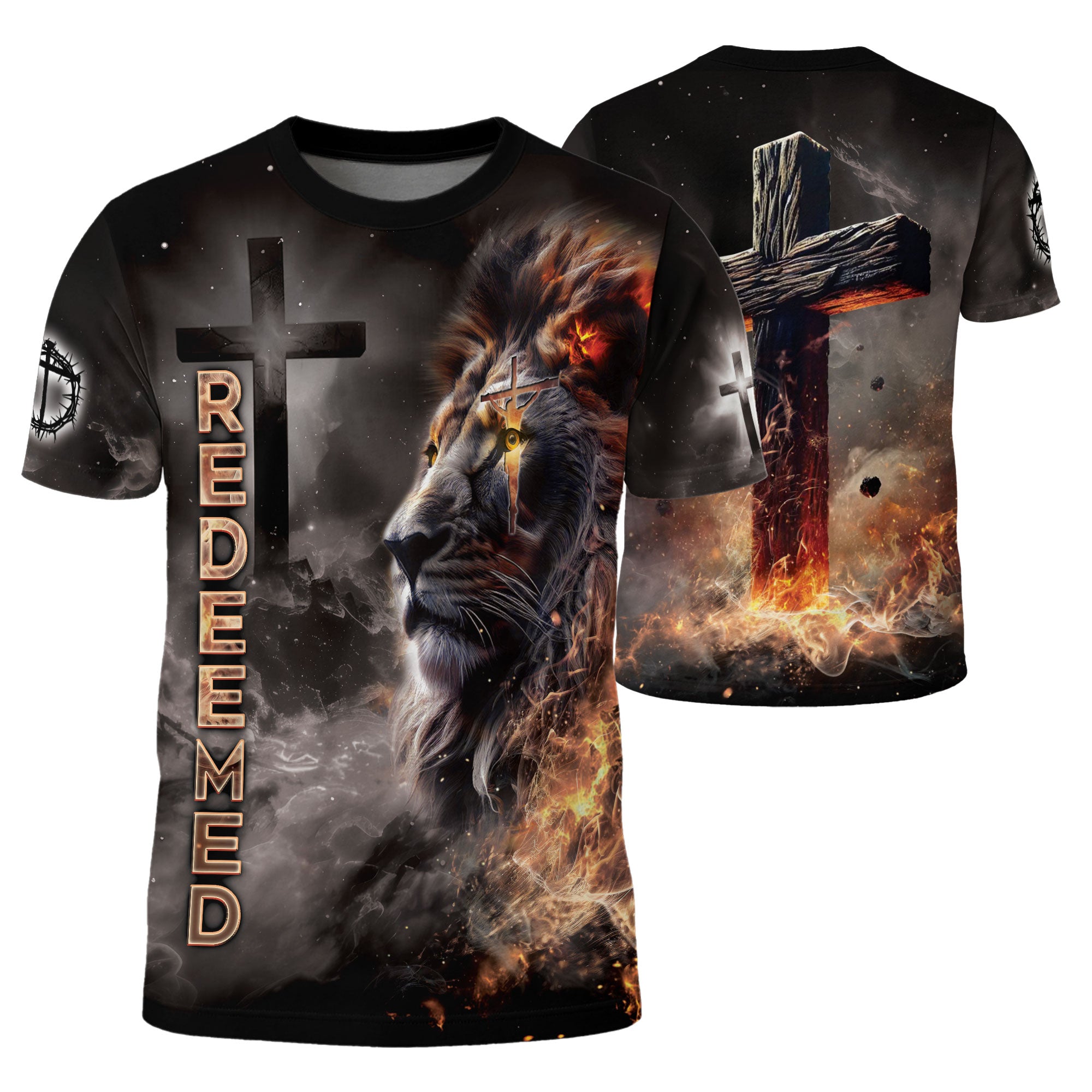 RustField Co Freedom Shirts - Redeemed By The Lion Of Judah Fiery, Christian Tee Shirts for Men - Rust Field Wear