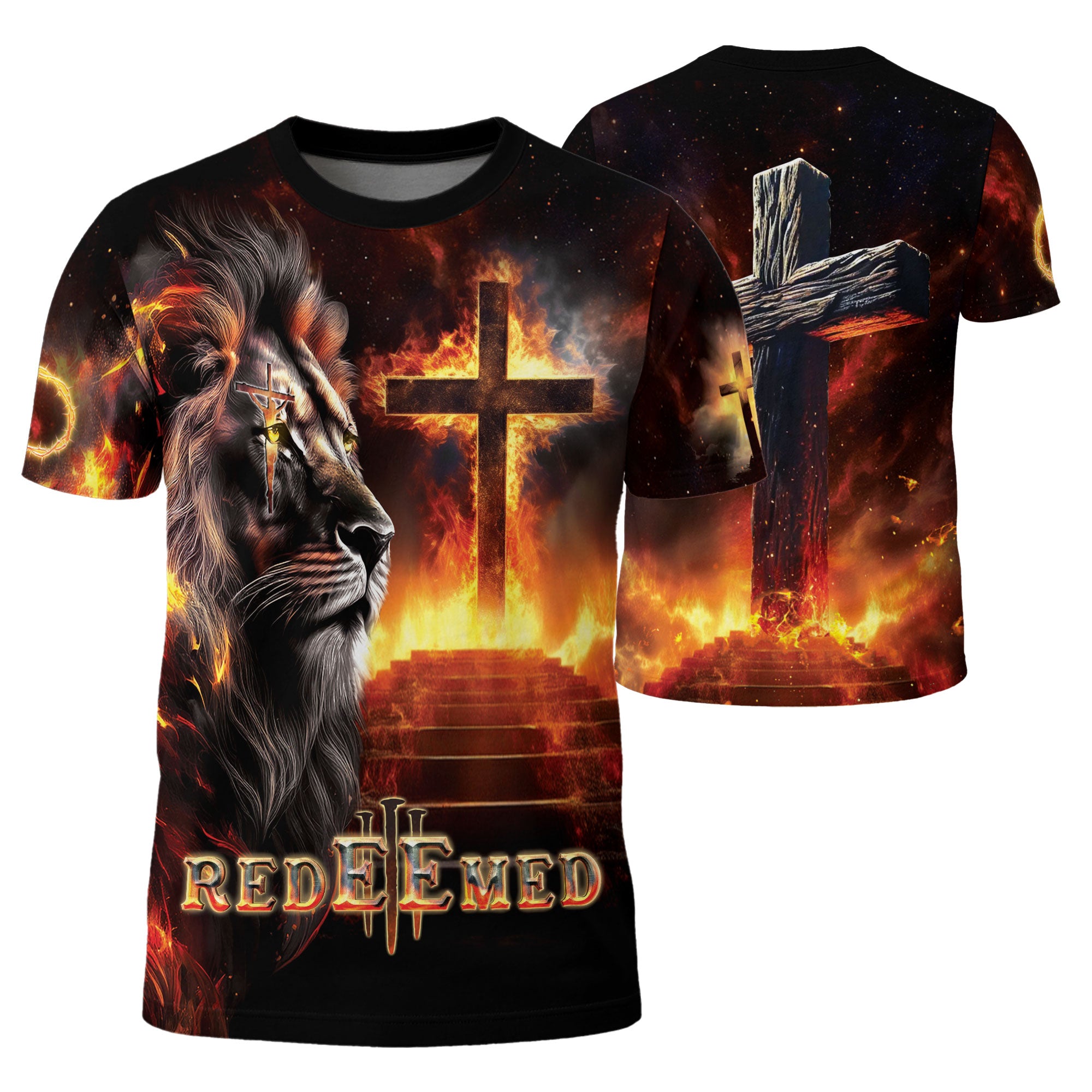 RustField Co Christian Tee Shirts - Redeemed By The Lion Of Judah Fiery, Freedom Shirts for Men - Rust Field Wear