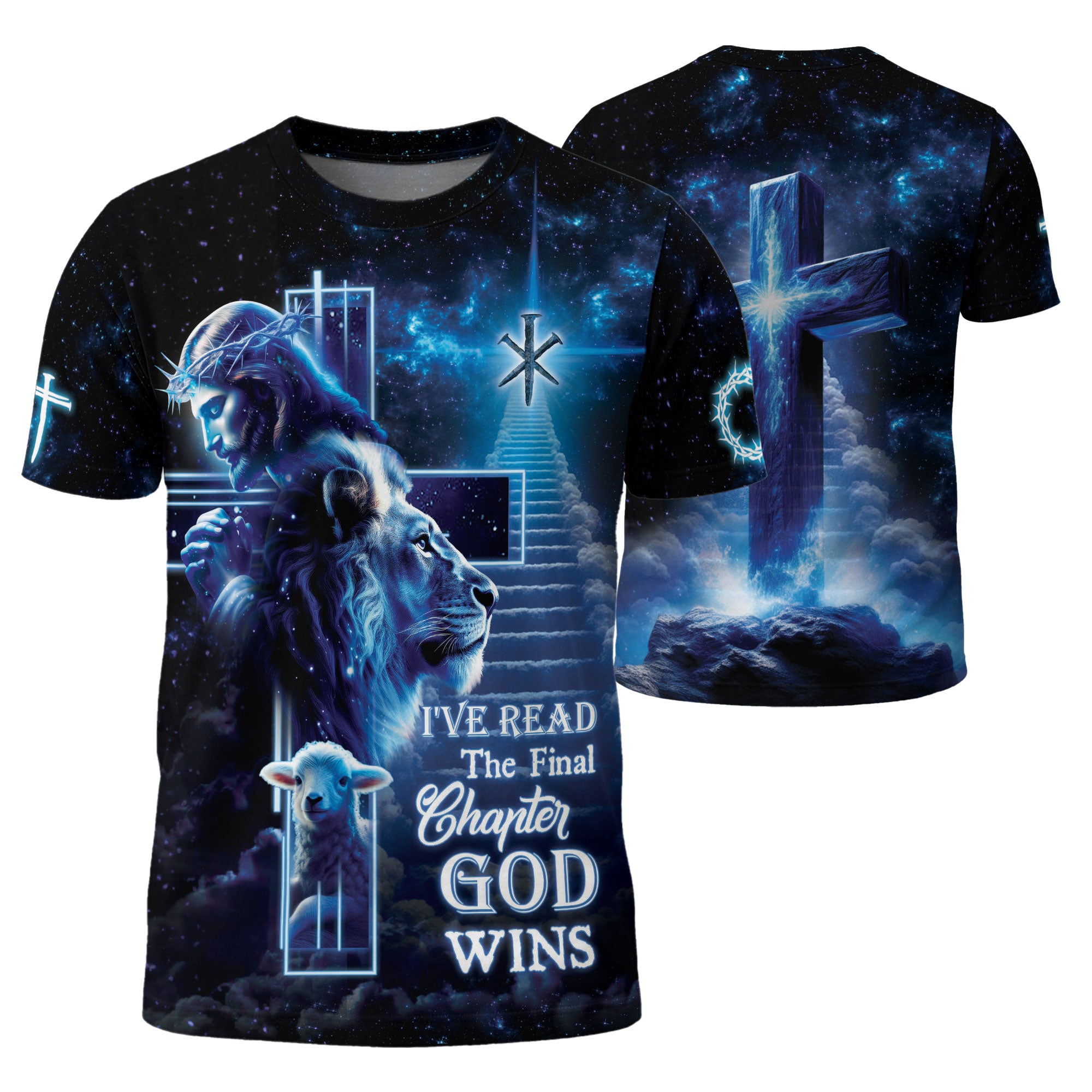 Christian Tee Shirts for Men, RustField Co - I've Read The Final Chapter God Wins Lion Cross Heaven, Freedom Shirts - Rust Field Wear