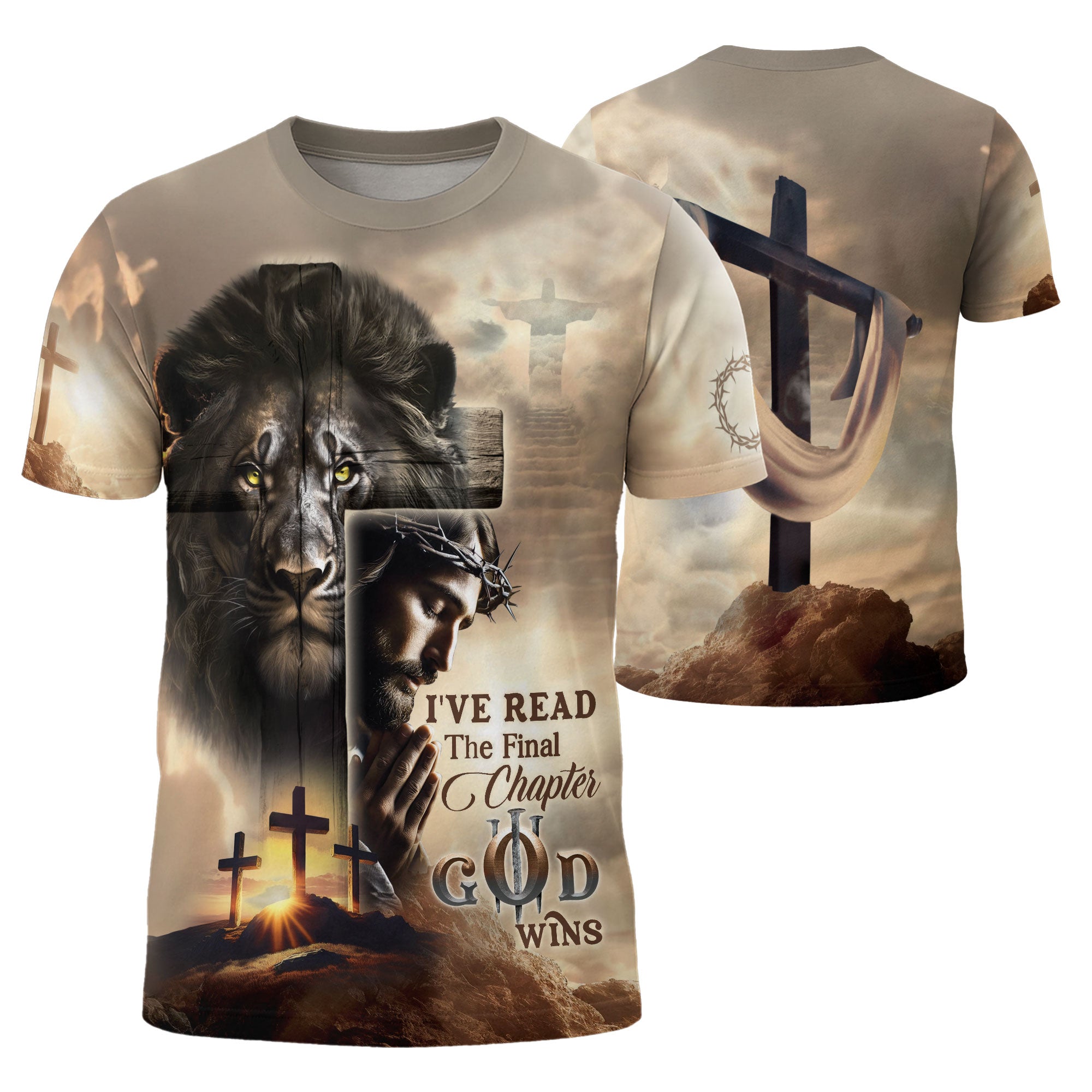 Praying Jesus and Cross Victory God Wins - RustField Co Freedom Shirts, Christian Tee Shirts for Men - Rust Field Wear