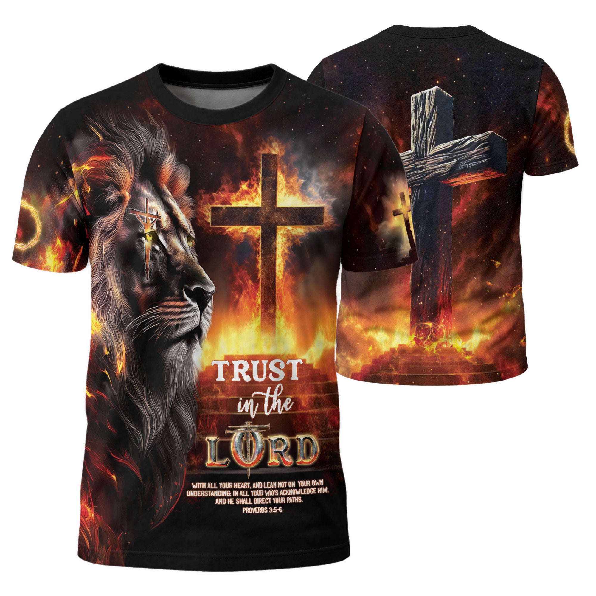 RustField Co, Trust in the Lord Proverbs 3 5 6 Cross - Christian Tee Shirts for Men, Freedom Shirts - Rust Field Wear