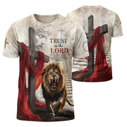 Freedom Shirts - Trust in the Lord Proverbs 3 5 6 Lion and Cross, Christian Tee Shirts for Men, RustField Co - Rust Field Wear