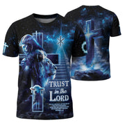 Christian Tee Shirts for Men, RustField Co - Trust in the Lord Proverbs 3 5 6 Lion and Lamb Cross, Freedom Shirts - Rust Field Wear