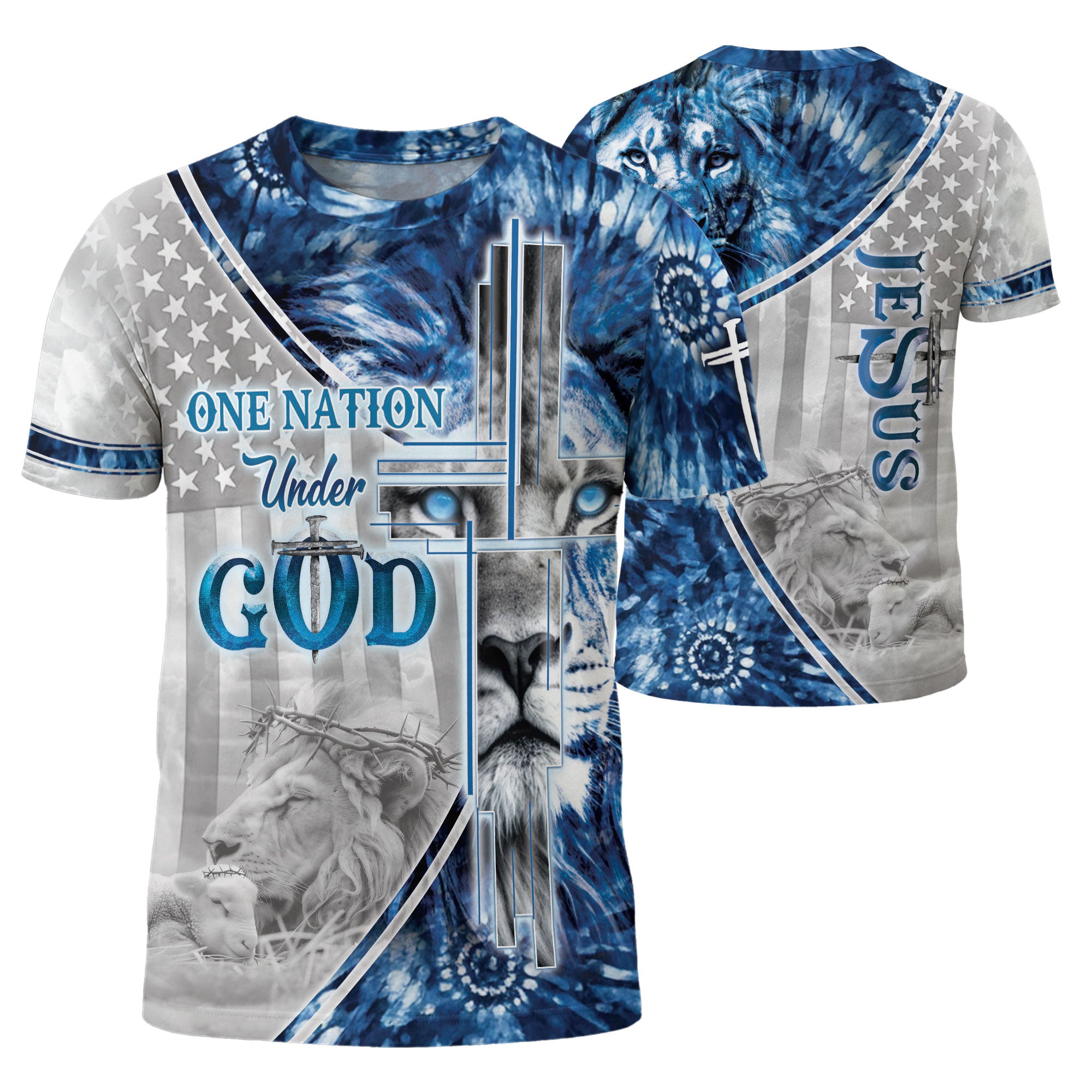 Christian Tee Shirts, One Nation Under God Lion Cross - Freedom Shirts for Men, RustField Co - Rust Field Wear