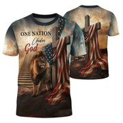One Nation Under God Lion Cross Heaven Stairs - Christian Tee Shirts for Men, Freedom Shirts, RustField Co - Rust Field Wear