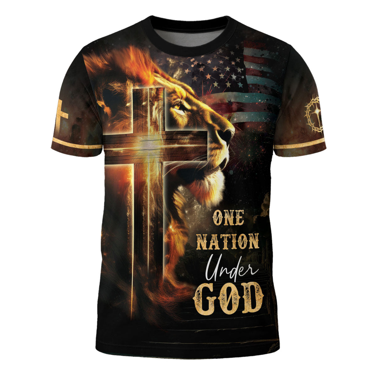 Christian Graphic Tee for Men, One Nation Under God Lion Cross American Flag Freedom, Jesus Shirt, Christian Tee Shirts, Rustfield Co. - Rust Field Wear