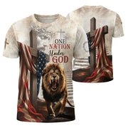 One Nation Under God American Flag Lion Christian Tee Shirts - Freedom Shirts for Men, RustField Co - Rust Field Wear