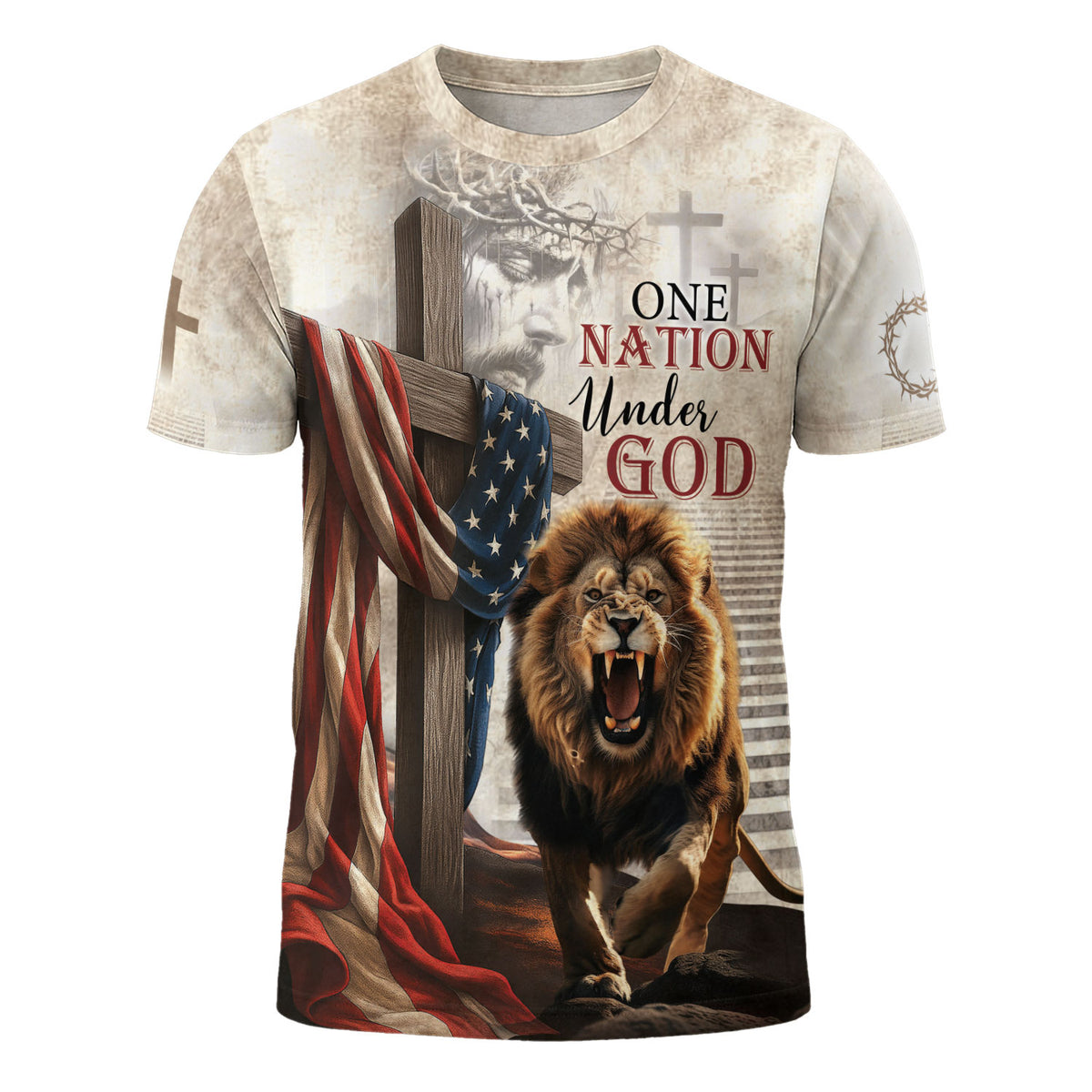 One Nation Under God American Flag Lion Jesus Shirt, Graphic Tee for Men, Christian Tee Shirts, Men's Scripture Faith Gift, Rustfield Co. - Rust Field Wear