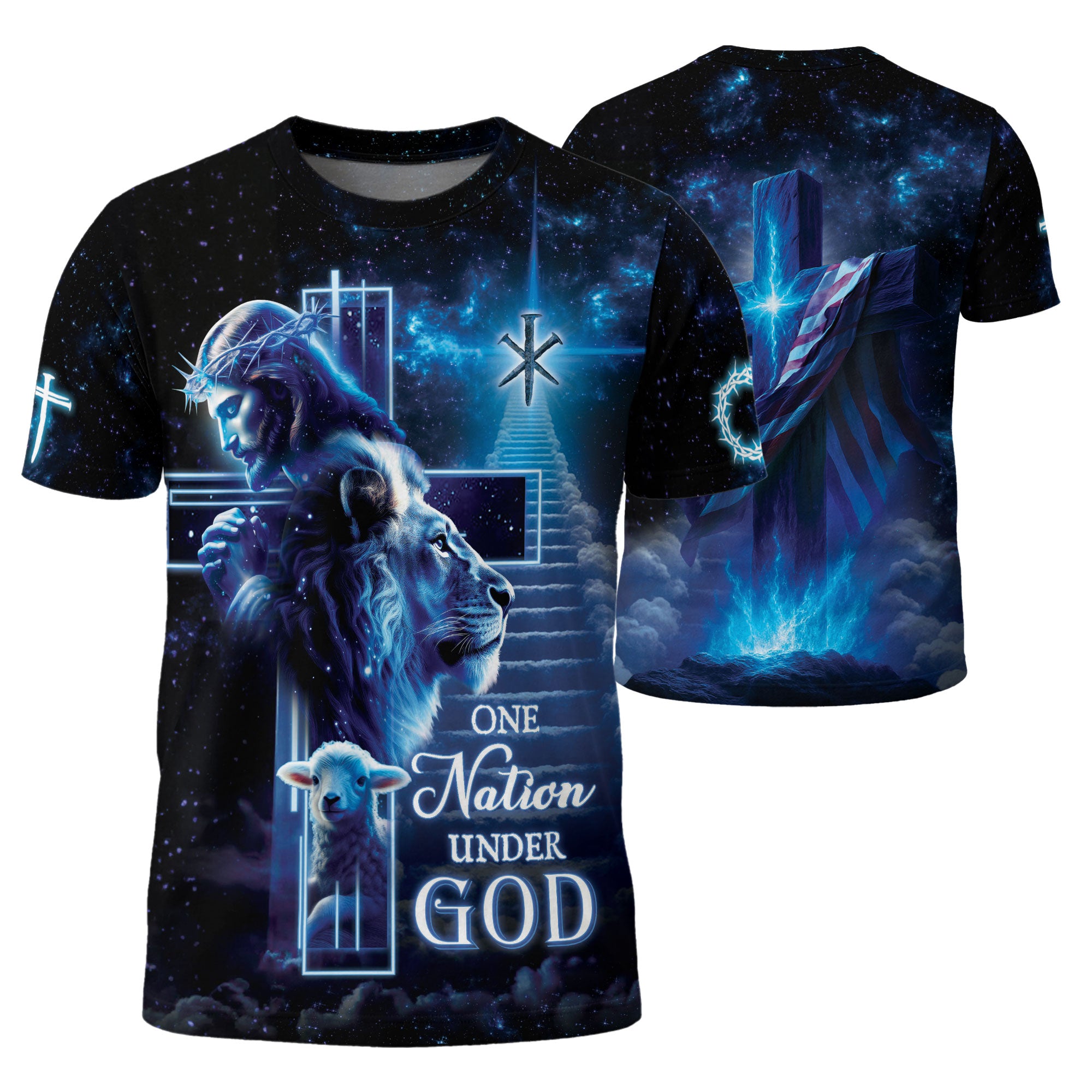 Freedom Shirts for Men, One Nation Under God Heavenly Lion Lamb Cross - Christian Tee Shirts, RustField Co - Rust Field Wear