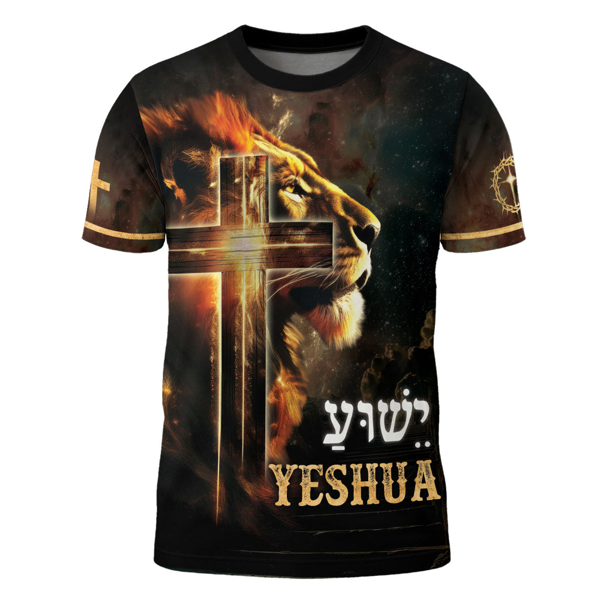 Yeshua Lion of Judah and Radiant Cross Freedom Graphic Tee for Men, Christian Tee Shirts, Jesus Shirt, Religious Gift for Him, Rustfield Co. - Rust Field Wear