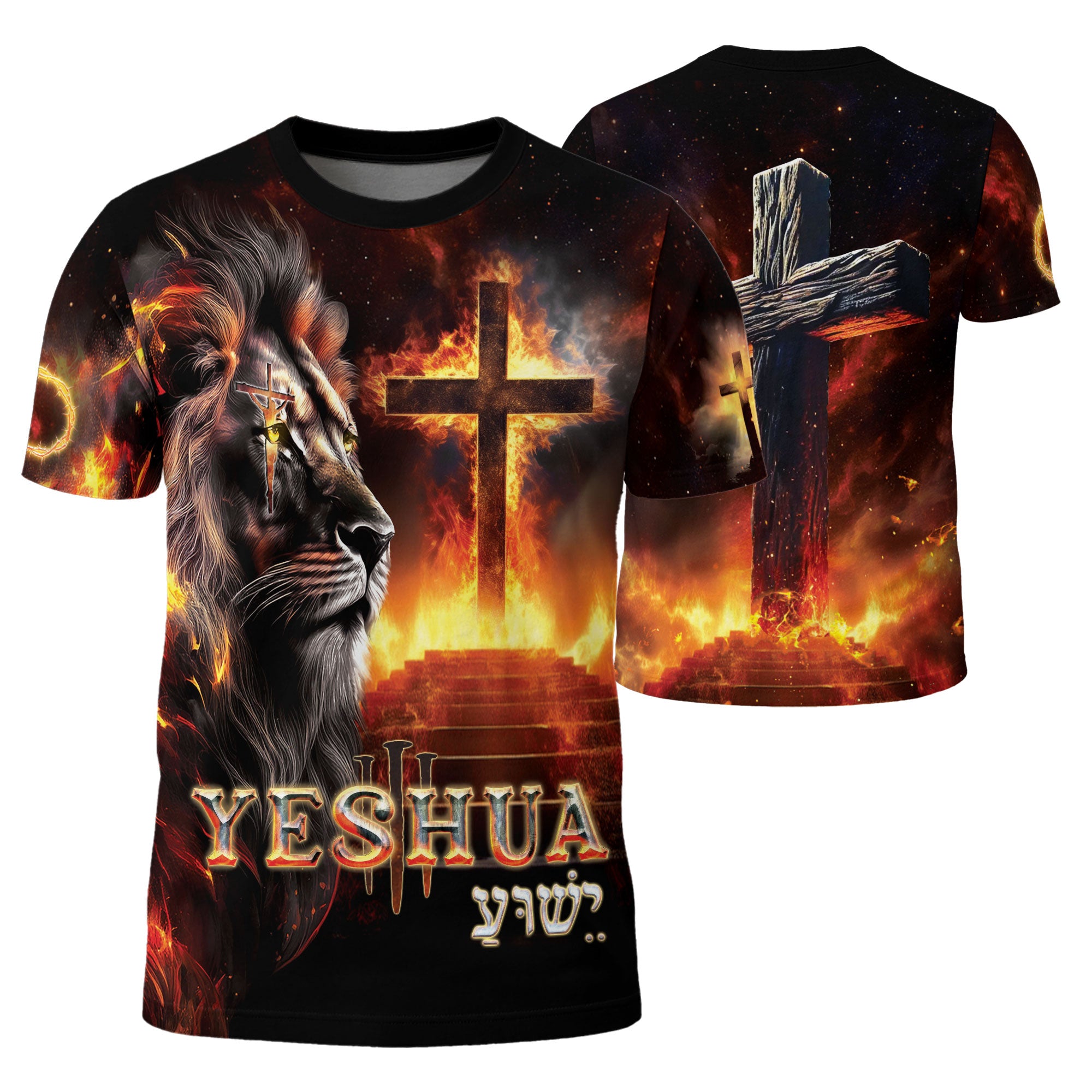 RustField Co Freedom Shirts - Yeshua Lion of Judah Fiery Cross, Christian Tee Shirts for Men - Rust Field Wear