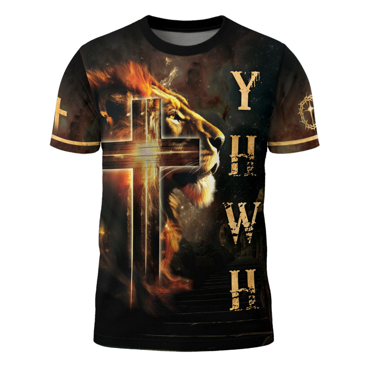 YHWH Lion of Judah Radiant Cross Christian Tee Shirts for Men, Graphic Tee, Jesus Shirt, Church and Bible Study Gift for Men, Rustfield Co. - Rust Field Wear