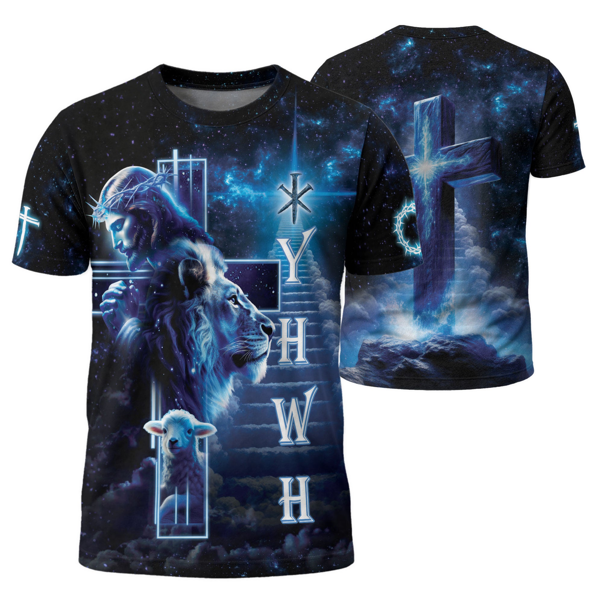 Christian Tee Shirts, YHWH Jesus Lion and Lamb Stairway to Heaven - Freedom Shirts for Men, RustField Co - Rust Field Wear