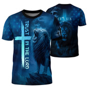 Christian Tee Shirts for Men, RustField Co - Trust In The Lord Cross and Lion, Freedom Shirts - Rust Field Wear