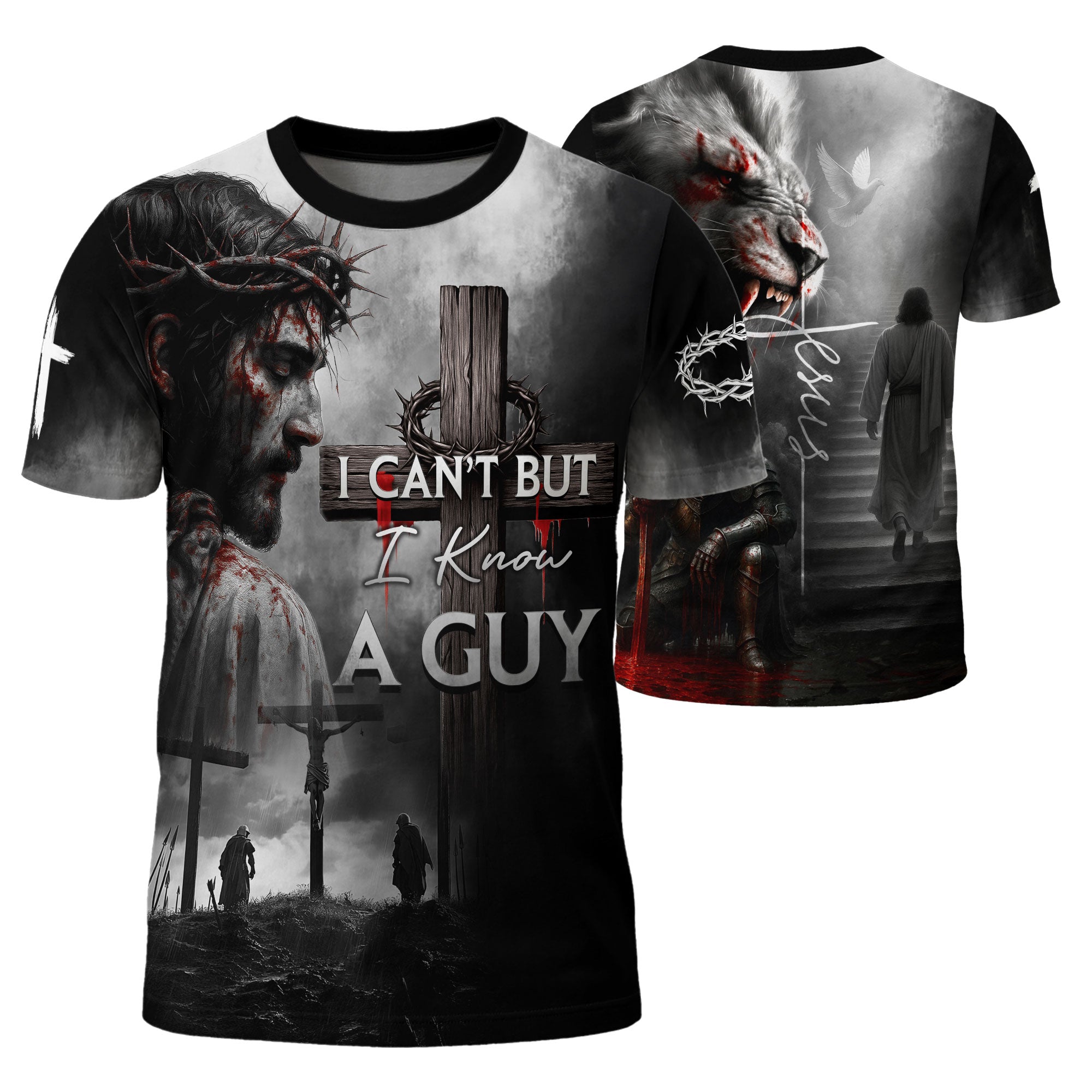 Christian Tee Shirts for Men, RustField Co - I Can't But I Know A Guy Jesus Cross Lion Redemption Warrior, Freedom Shirts - Rust Field Wear
