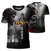 Jesus Is King Cross and Lion Warrior Faith Christian Tee Shirts - Freedom Shirts for Men, RustField Co - Rust Field Wear