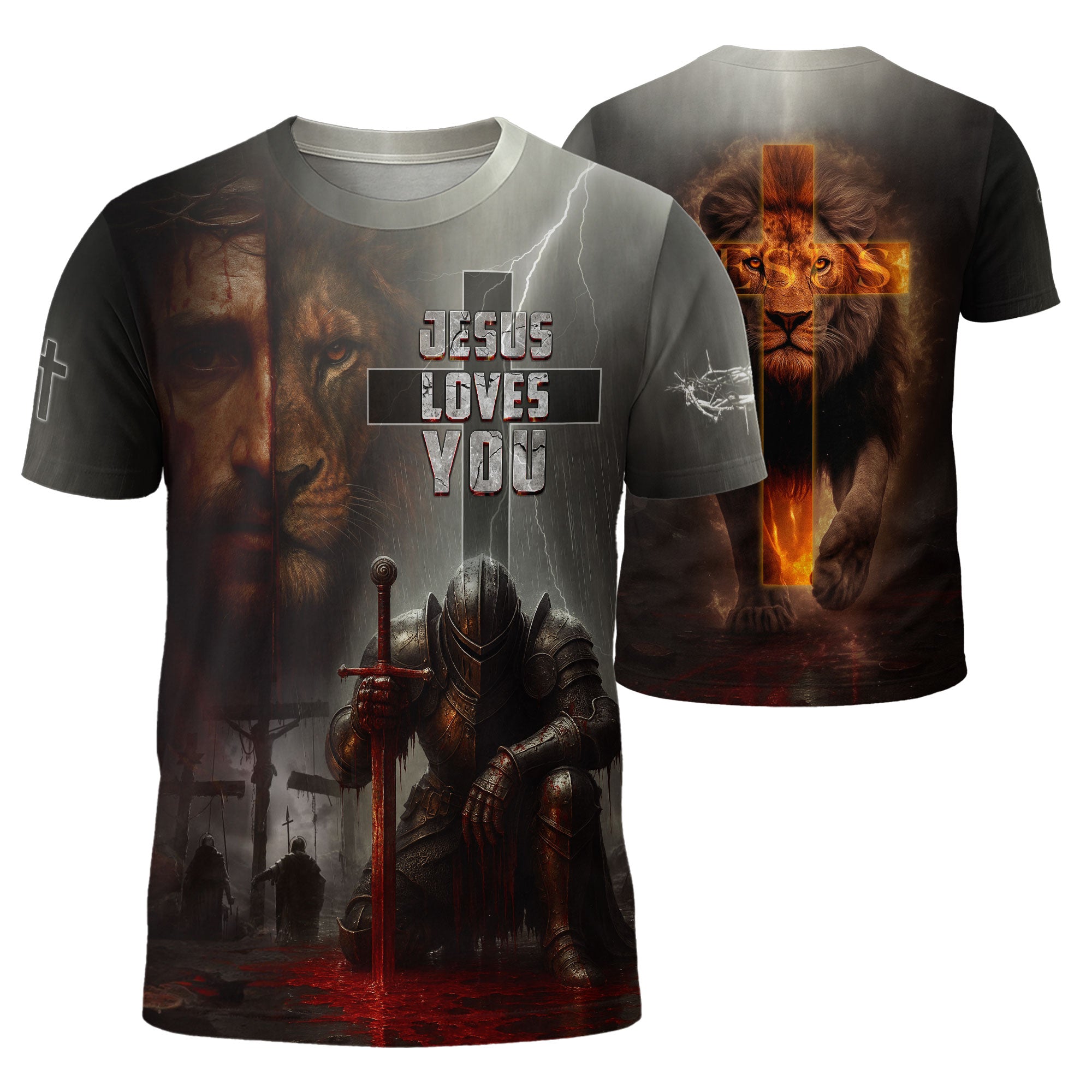 RustField Co Freedom Shirts - Jesus Loves You Dark Glory Lion, Christian Tee Shirts for Men - Rust Field Wear