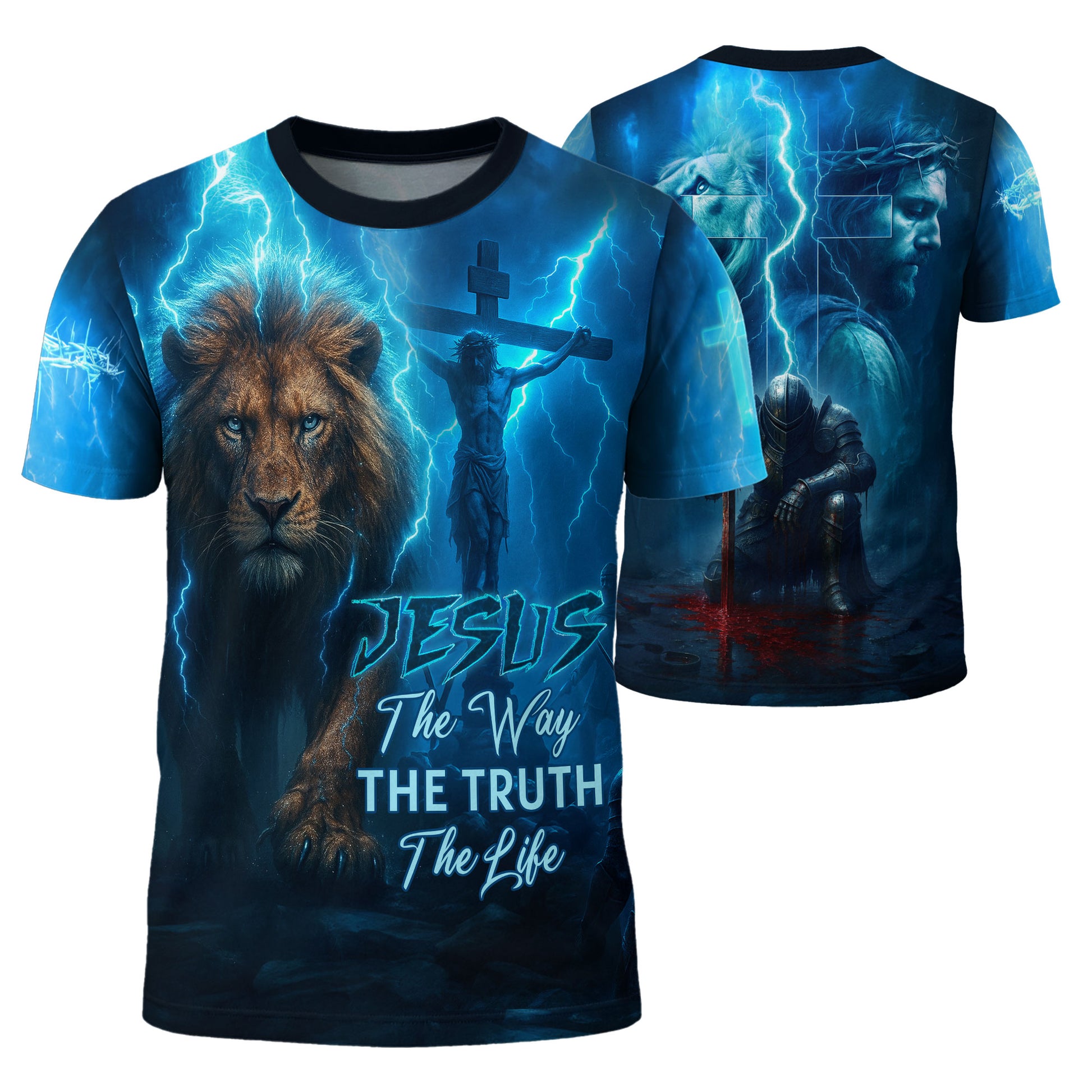 RustField Co Christian Tee Shirts - Jesus The Way The Truth The Life Lion Thunder Edition, Freedom Shirts for Men - Rust Field Wear