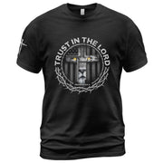 Trust In The Lord Proverbs 3:5 Lion Cross - Christian Shirts for Men, Faith Based Christian Tee Shirts - Rust Field Wear