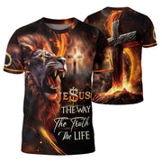 Freedom Shirts for Men, Jesus The Way The Truth The Life Cross and Lion Fire - Christian Tee Shirts, RustField Co - Rust Field Wear