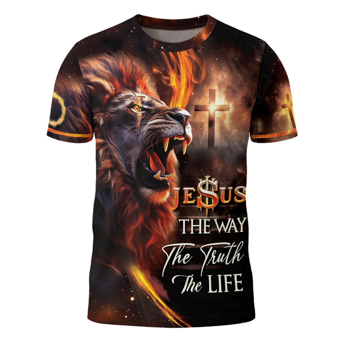 The Way, The Truth, The Life Jesus Cross and Lion Fire Christian Tee Shirts for Men, Graphic Tee, Jesus Shirt, Men's Faith Gift, Rustfield Co. - Rust Field Wear