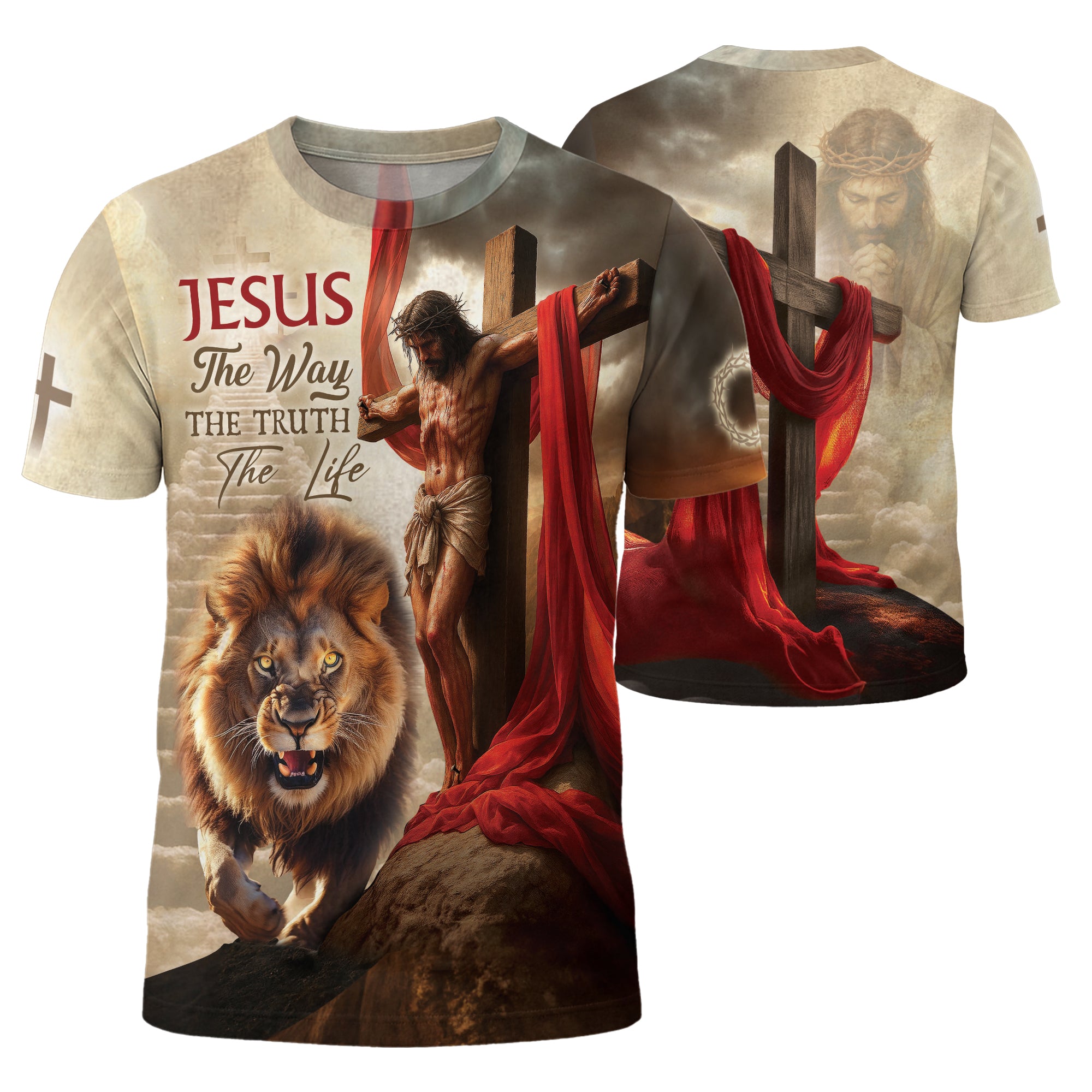 Jesus The Way The Truth The Life Lion and Cross Christian Tee Shirts - Freedom Shirts for Men, RustField Co
