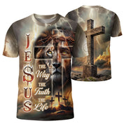 RustField Co Christian Tee Shirts - Jesus The Way The Truth The Life Lion and Cross Lightning, Freedom Shirts for Men - Rust Field Wear