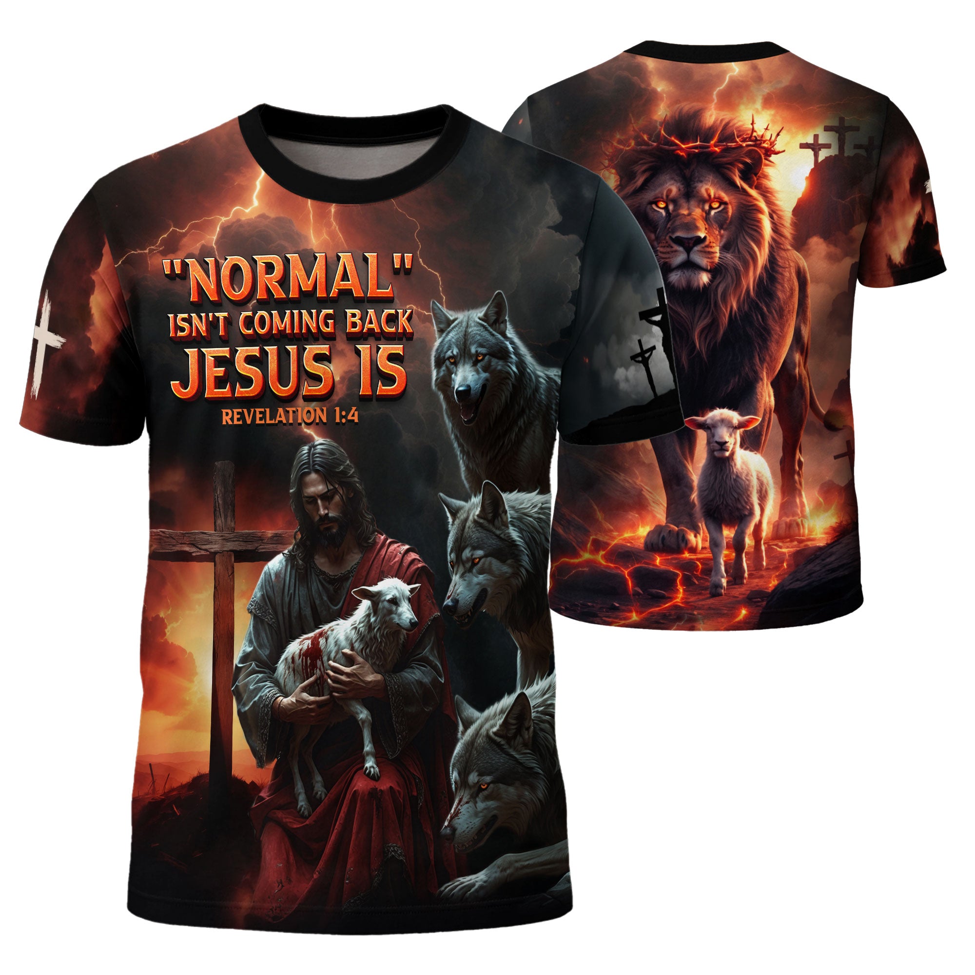 Christian Tee Shirts, Revelation Fire Jesus Is Coming Back Lion and Lamb - Freedom Shirts for Men, RustField Co - Rust Field Wear