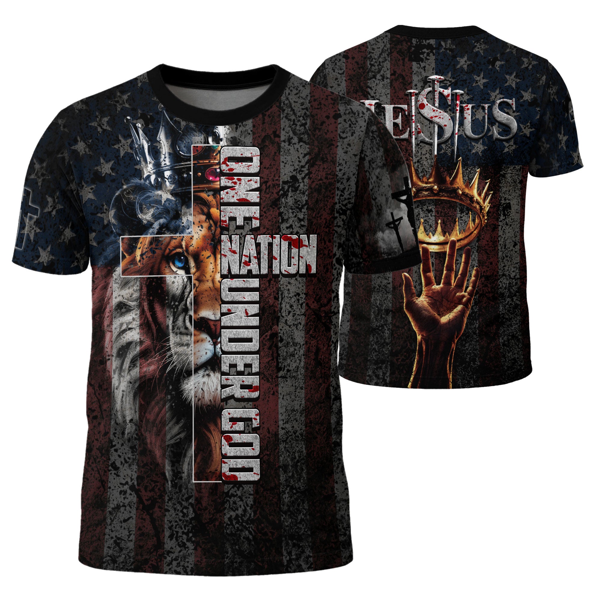 One Nation Under God Lion and Cross, Freedom Shirts - Christian Tee Shirts for Men, RustField Co - Rust Field Wear