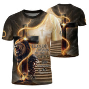 RustField Co Christian Tee Shirts - I Can Do All Things Through Christ Lion Cross Lightning, Freedom Shirts for Men - Rust Field Wear