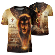 Christian Tee Shirts, I Can Do All Things Through Christ Lion and Cross - Freedom Shirts for Men, RustField Co - Rust Field Wear