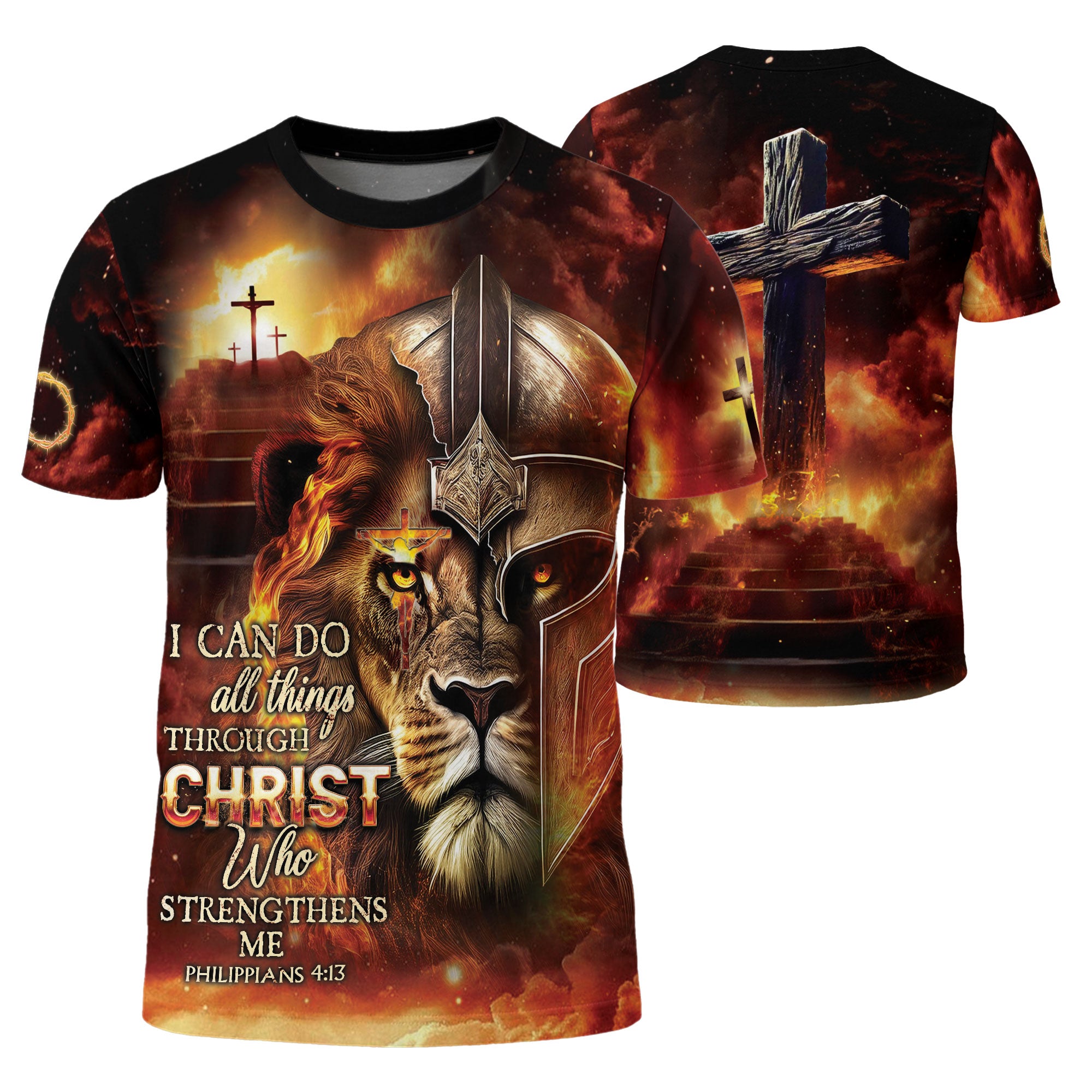 I Can Do All Things Through Christ Lion Warrior Cross - Christian Tee Shirts for Men, Freedom Shirts, RustField Co - Rust Field Wear