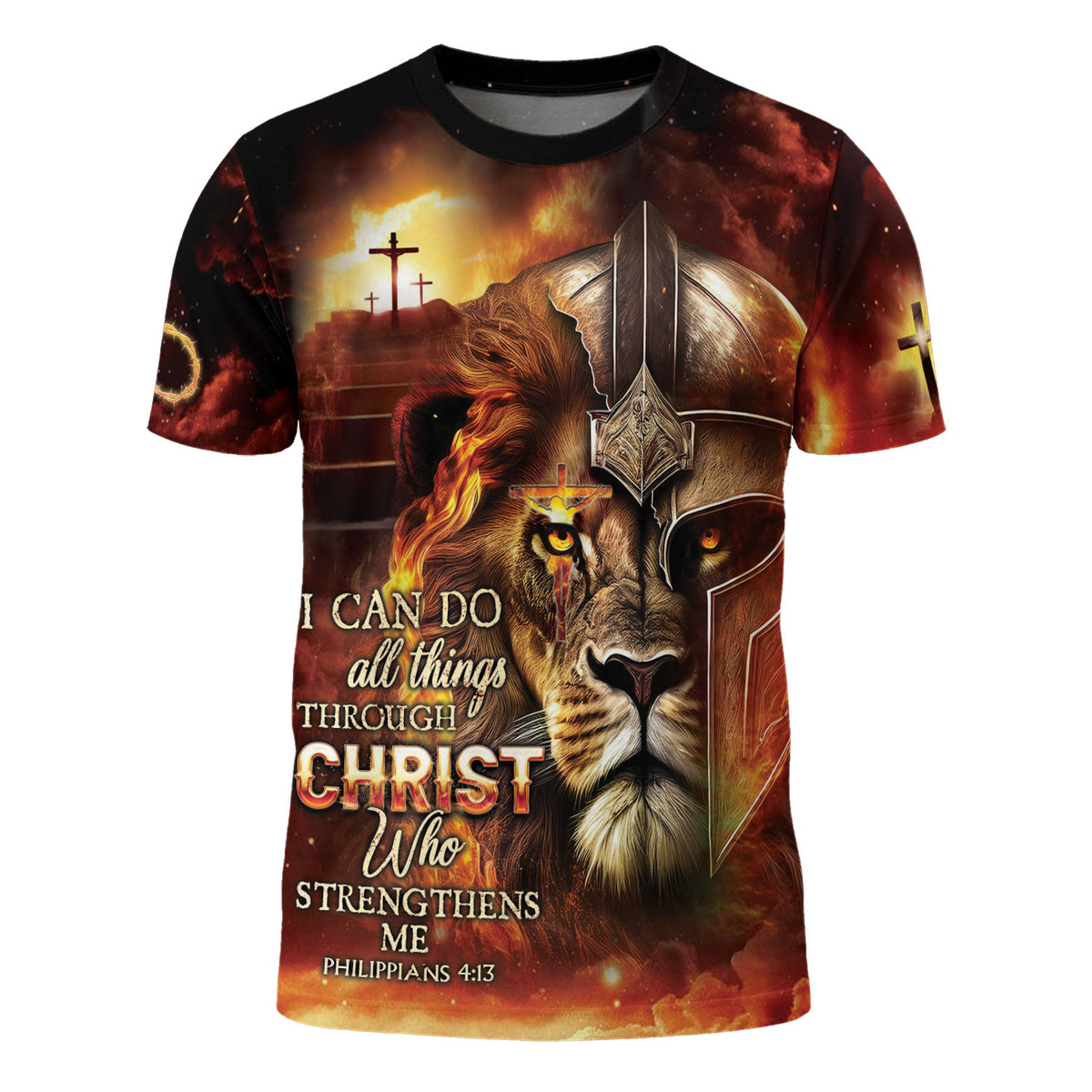 I Can Do All Things Through Christ Lion Warrior Cross Freedom Graphic Tee for Men, Christian Tee Shirts, Jesus Shirt, Men's Faith Gift, Rustfield Co. - Rust Field Wear