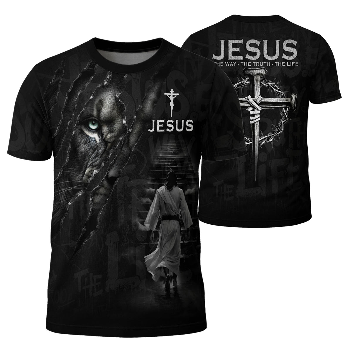 RustField Co Freedom Shirts - Jesus The Way The Truth The Life Lion Eye Cross, Christian Tee Shirts for Men - Rust Field Wear