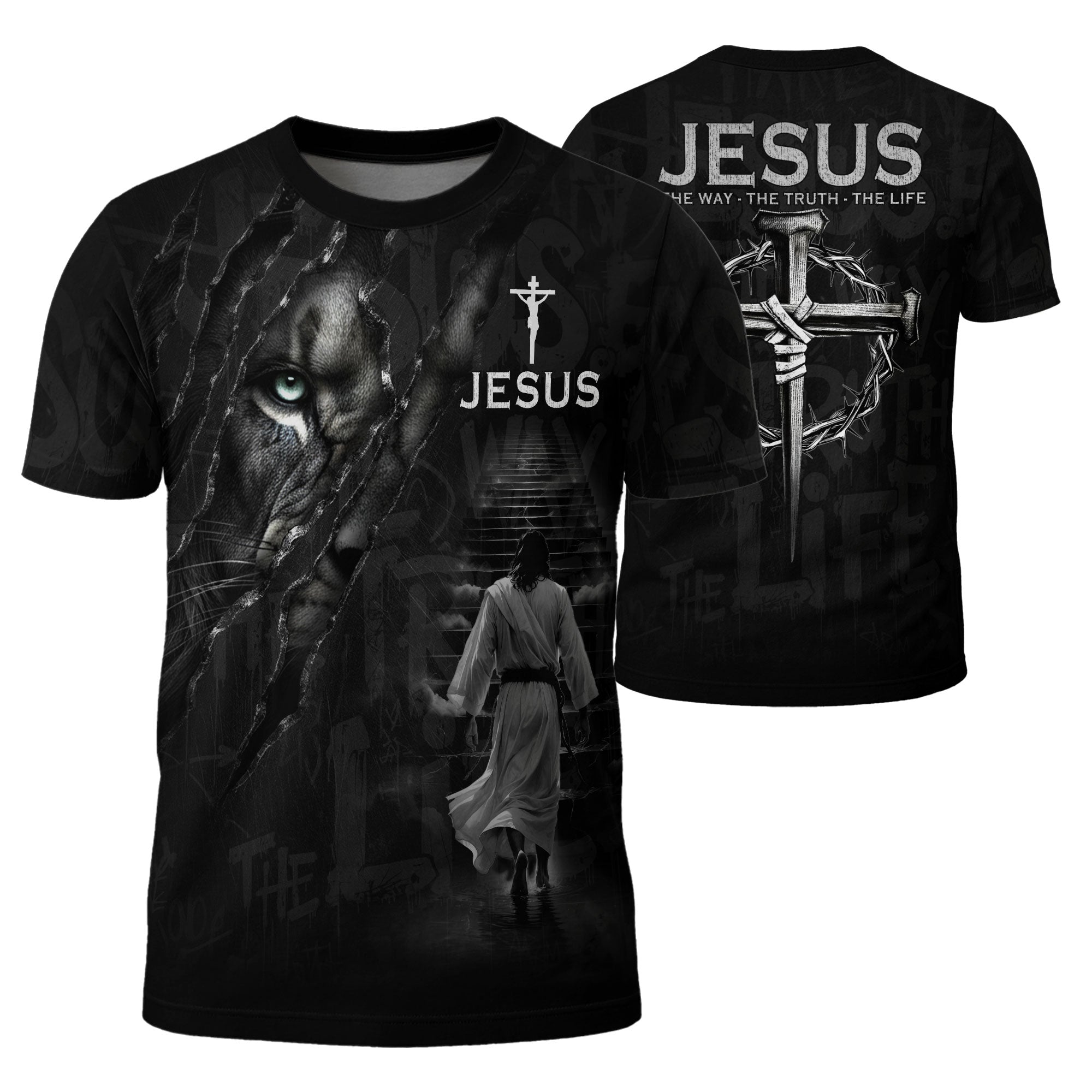 RustField Co Freedom Shirts - Jesus The Way The Truth The Life Lion Eye Cross, Christian Tee Shirts for Men - Rust Field Wear