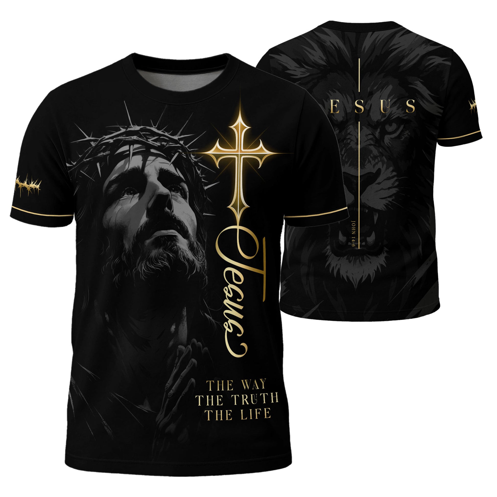 Christian Tee Shirts for Men - Jesus The Way The Truth The Life Cross Lion, RustField Co Freedom Shirts - Rust Field Wear