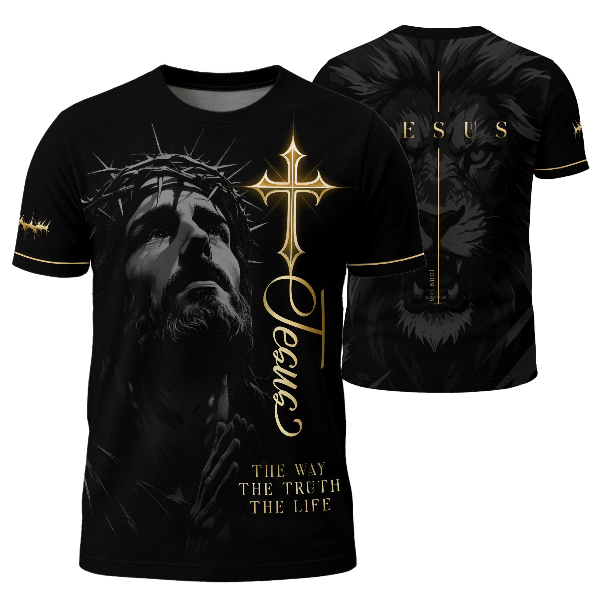 Christian Tee Shirts for Men - Jesus The Way The Truth The Life Cross Lion, RustField Co Freedom Shirts - Rust Field Wear