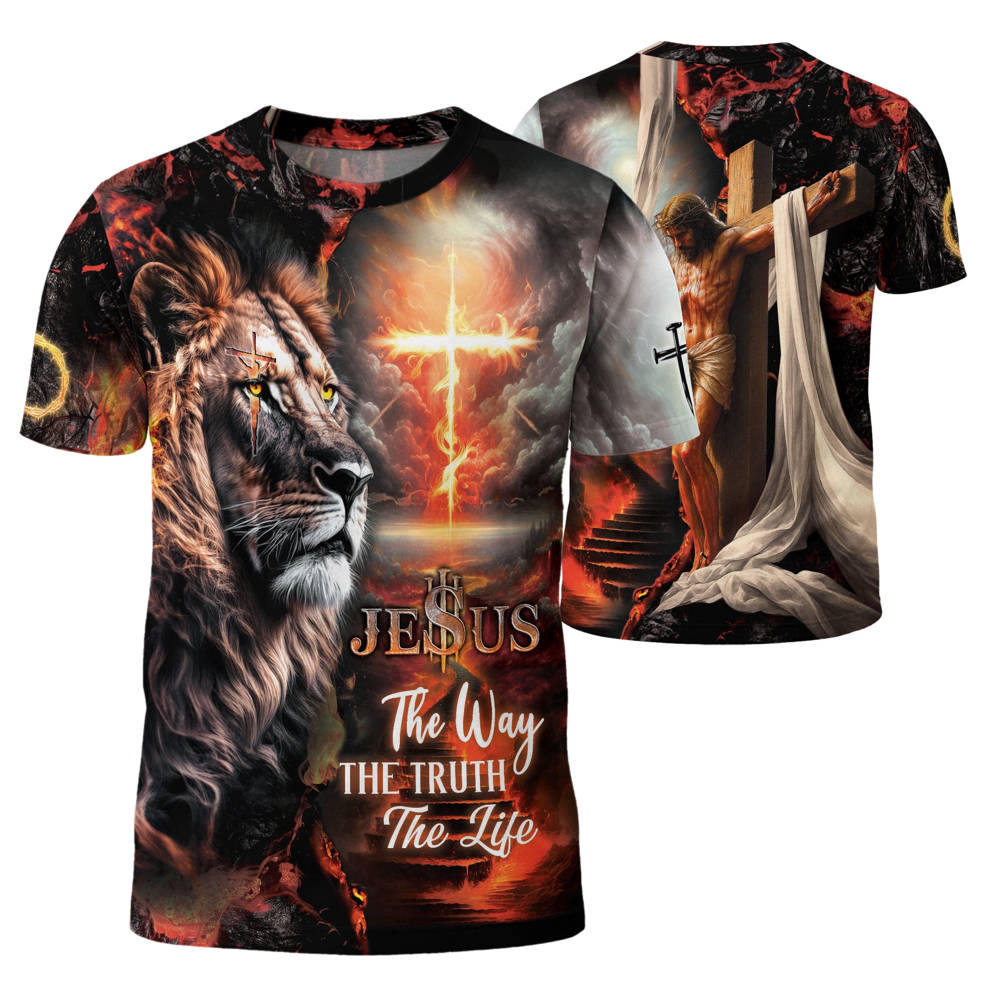 RustField Co, Jesus The Way The Truth The Life Lion Cross - Christian Tee Shirts for Men, Freedom Shirts - Rust Field Wear