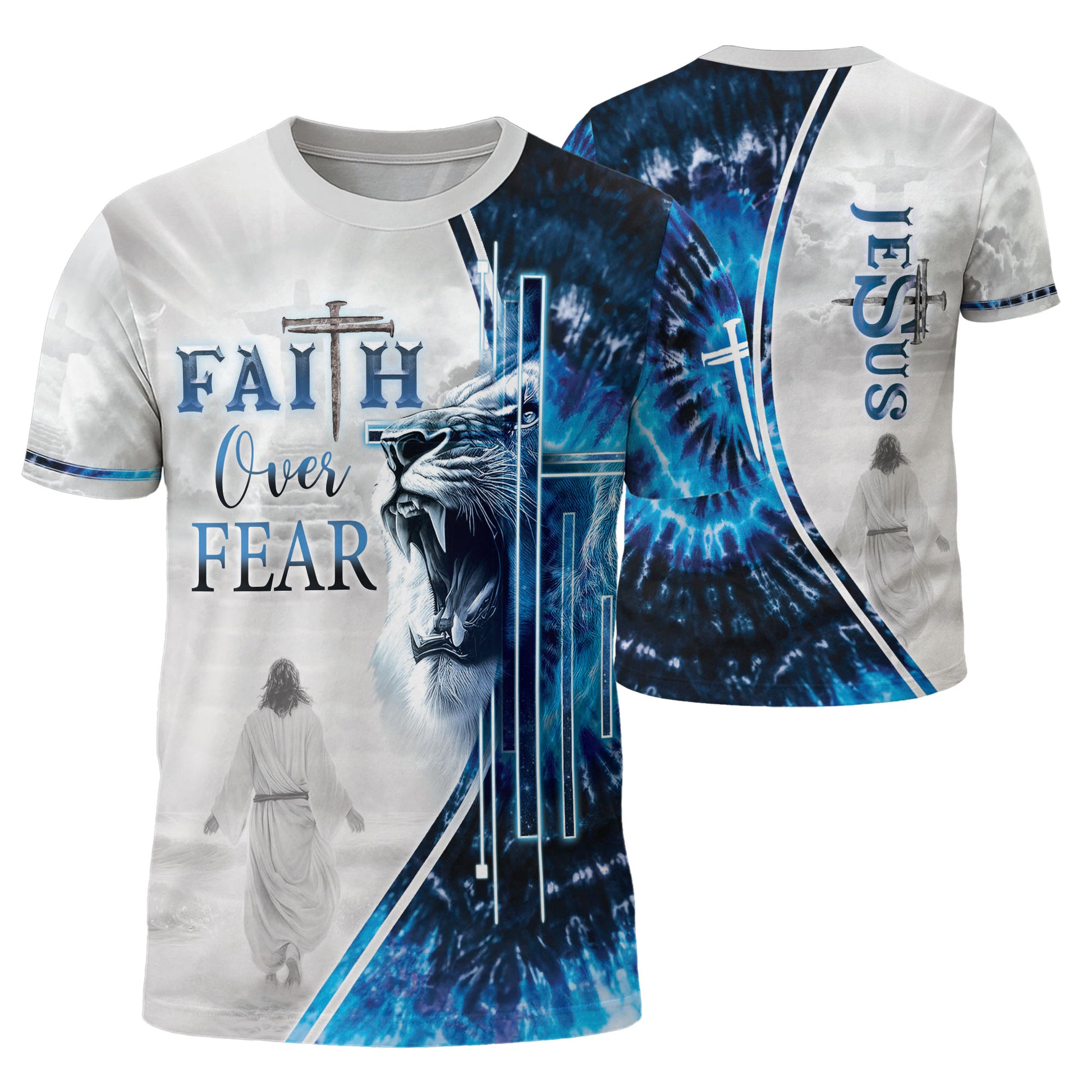 Faith Over Fear Lion and Cross - RustField Co Freedom Shirts, Christian Tee Shirts for Men - Rust Field Wear