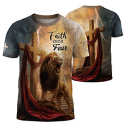 Christian Tee Shirts for Men - Faith Over Fear Lion Cross, RustField Co Freedom Shirts - Rust Field Wear