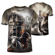 Faith Over Fear Lion Cross and Lamb, Freedom Shirts - Christian Tee Shirts for Men, RustField Co - Rust Field Wear