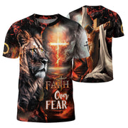 Lion and Fiery Cross Faith Over Fear - Christian Tee Shirts for Men, Freedom Shirts, RustField Co - Rust Field Wear