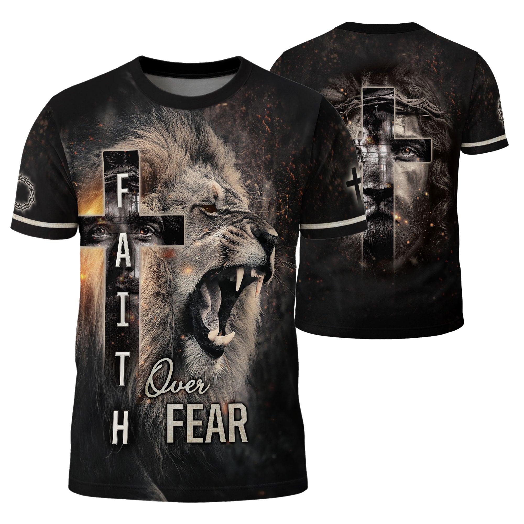 Freedom Shirts - Roaring Lion and Cross Faith Over Fear, Christian Tee Shirts for Men, RustField Co - Rust Field Wear