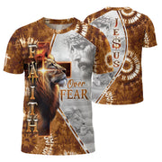 Christian Tee Shirts for Men, RustField Co - Faith Over Fear Lion and Jesus Cross, Freedom Shirts - Rust Field Wear