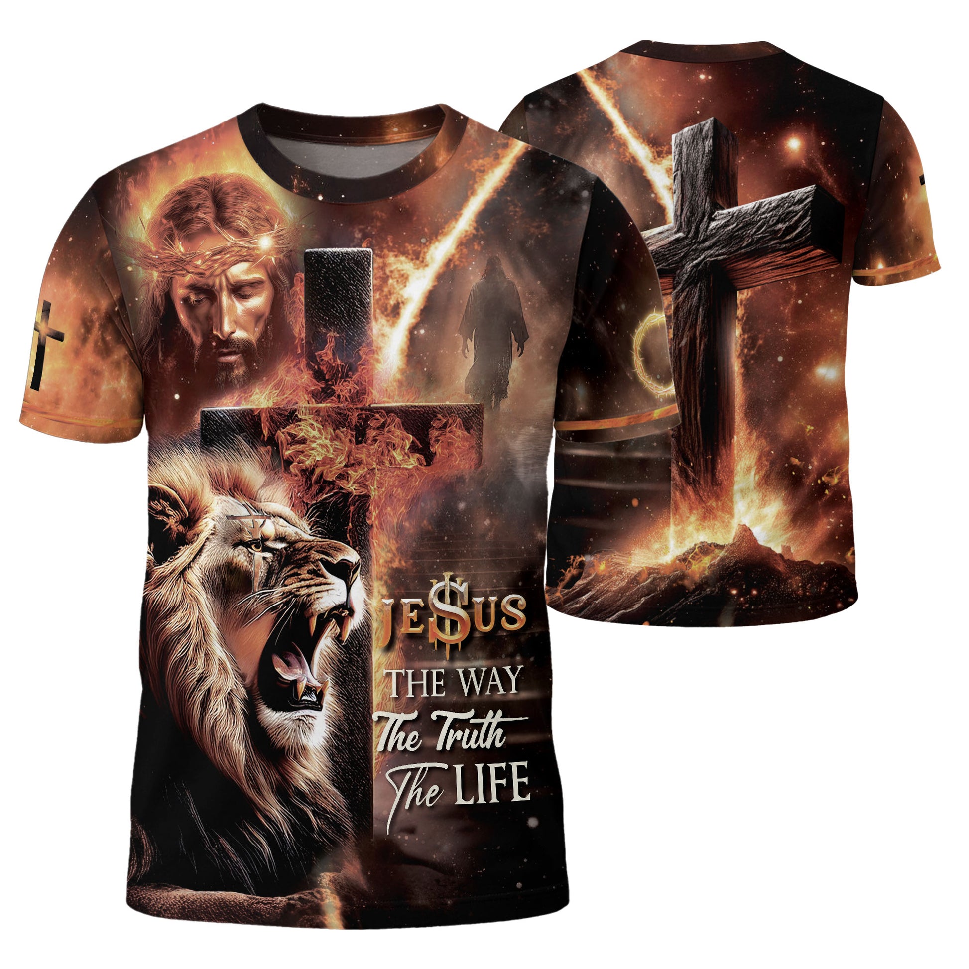 RustField Co, The Way The Truth The Life Lion and Cross - Christian Tee Shirts for Men, Freedom Shirts - Rust Field Wear