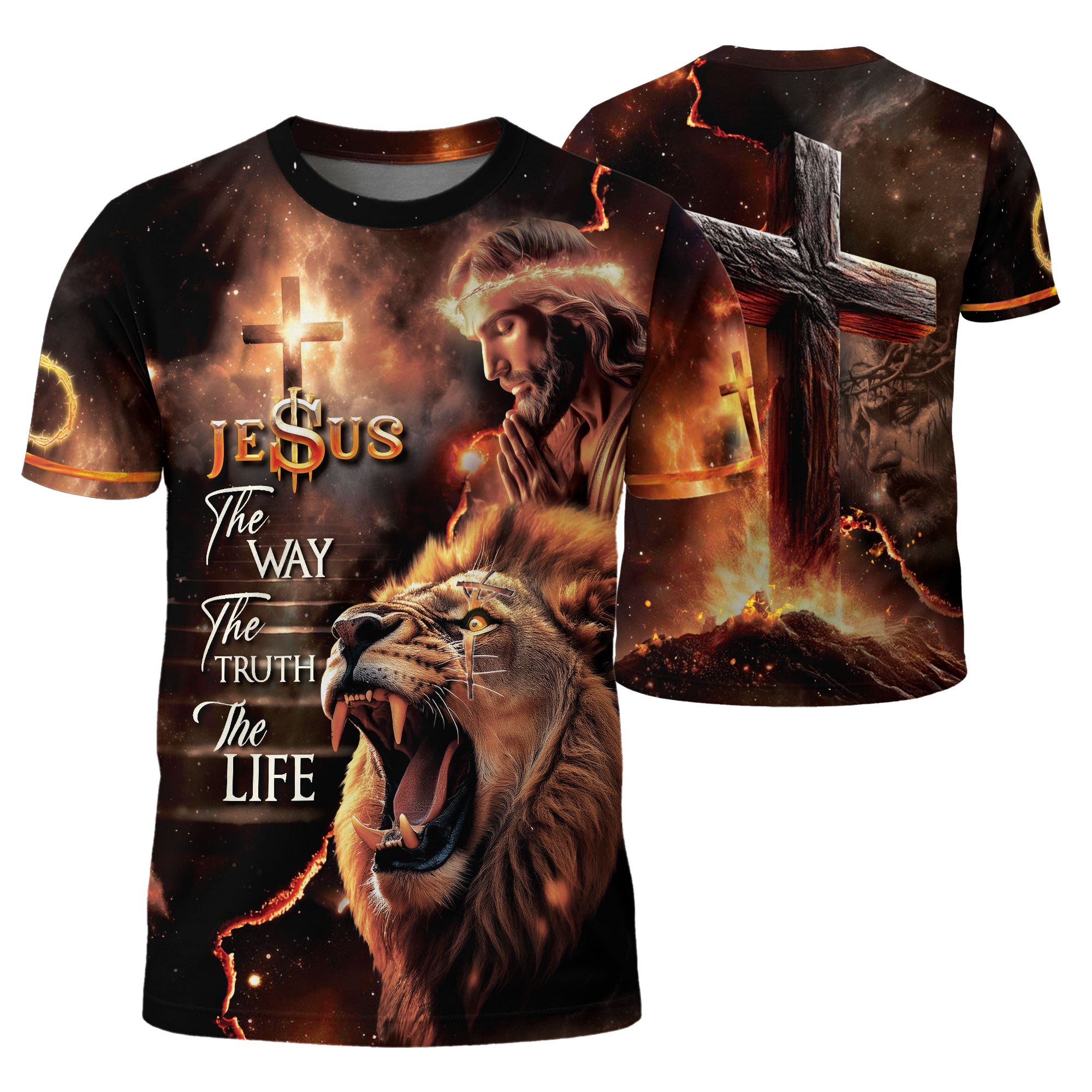 Freedom Shirts - Crown of Thorns Lion Jesus The Way The Truth The Life, Christian Tee Shirts for Men, RustField Co - Rust Field Wear