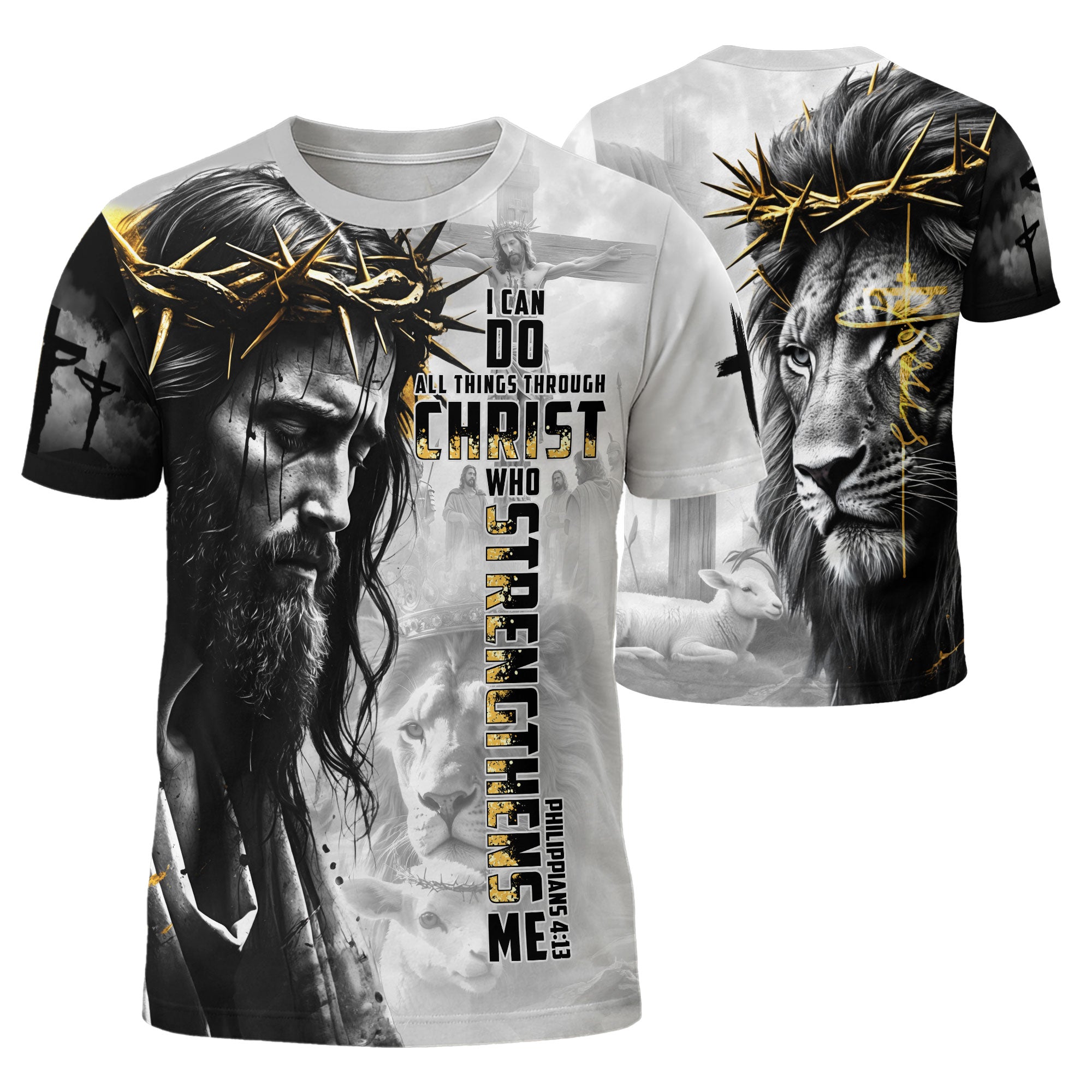 I Can Do All Things Through Christ Crown of Thorns Lion - RustField Co Freedom Shirts, Christian Tee Shirts for Men - Rust Field Wear