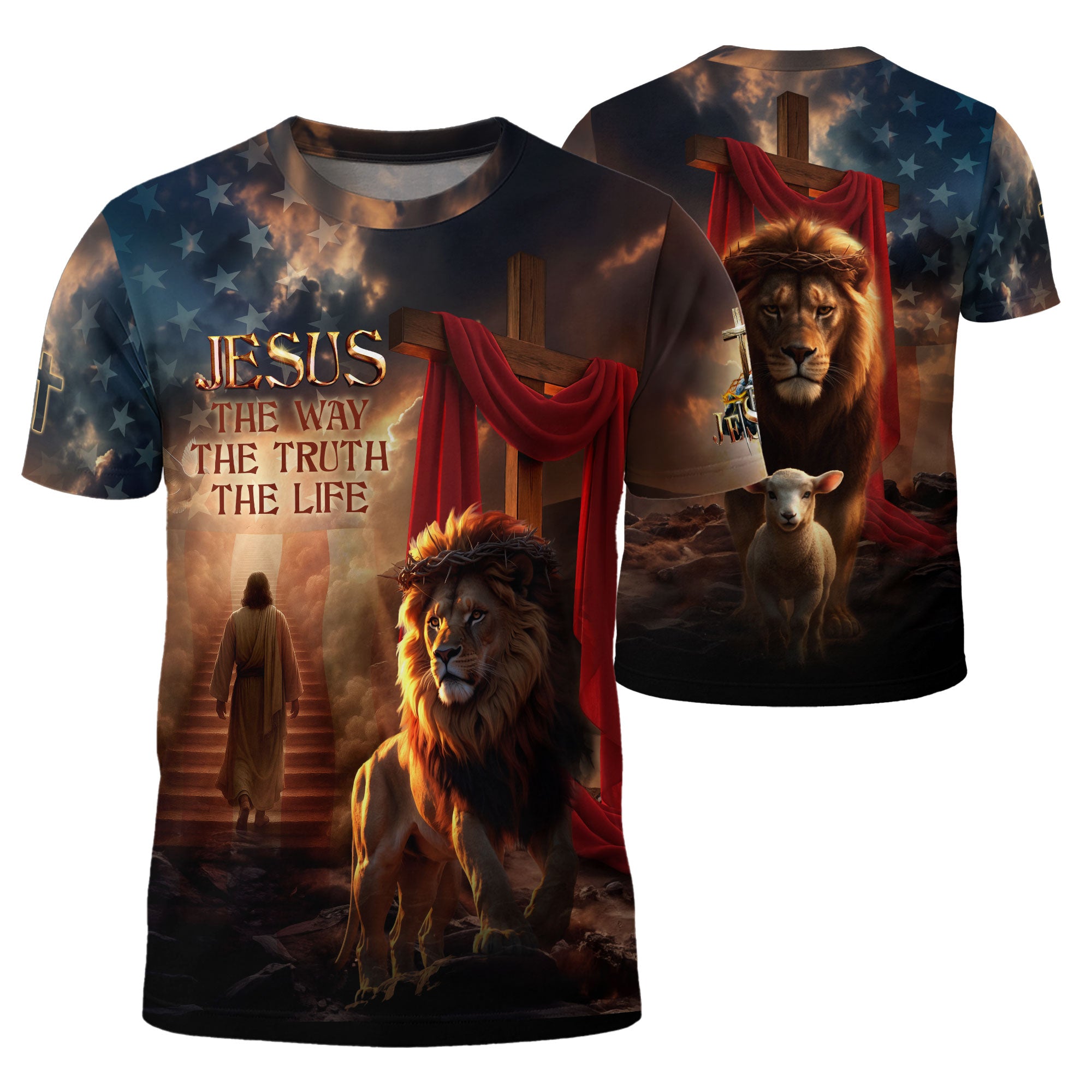 Jesus The Way The Truth The Life Lion and Lamb Christian Tee Shirts - Freedom Shirts for Men, RustField Co - Rust Field Wear